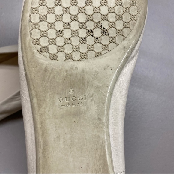 Gucci White Cream Leather Ballet Flats Shoes 37.5 - Picture 7 of 8